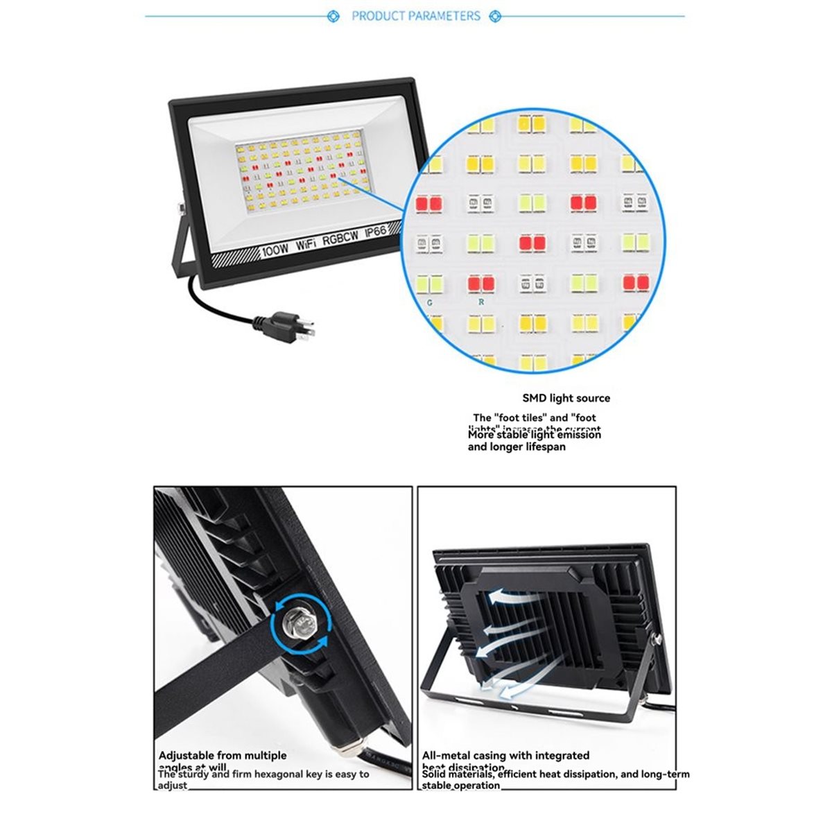 Nices 100W RGBCW LED 투광 조명 APP - Outdoor Lighting Uk 리뷰 및 가격