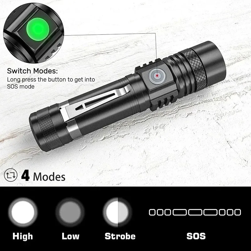 T6 LED 충전식 손전등, 18650 줌이 가능한 토 - Outdoor Lighting Black 리뷰 및 가격